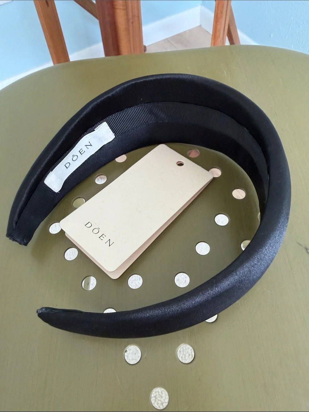 NWT Doen Black Satin Padded Headband
